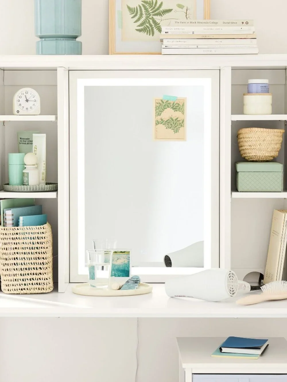 Dorm Light Up Desk Hutch With Mirror (36.5